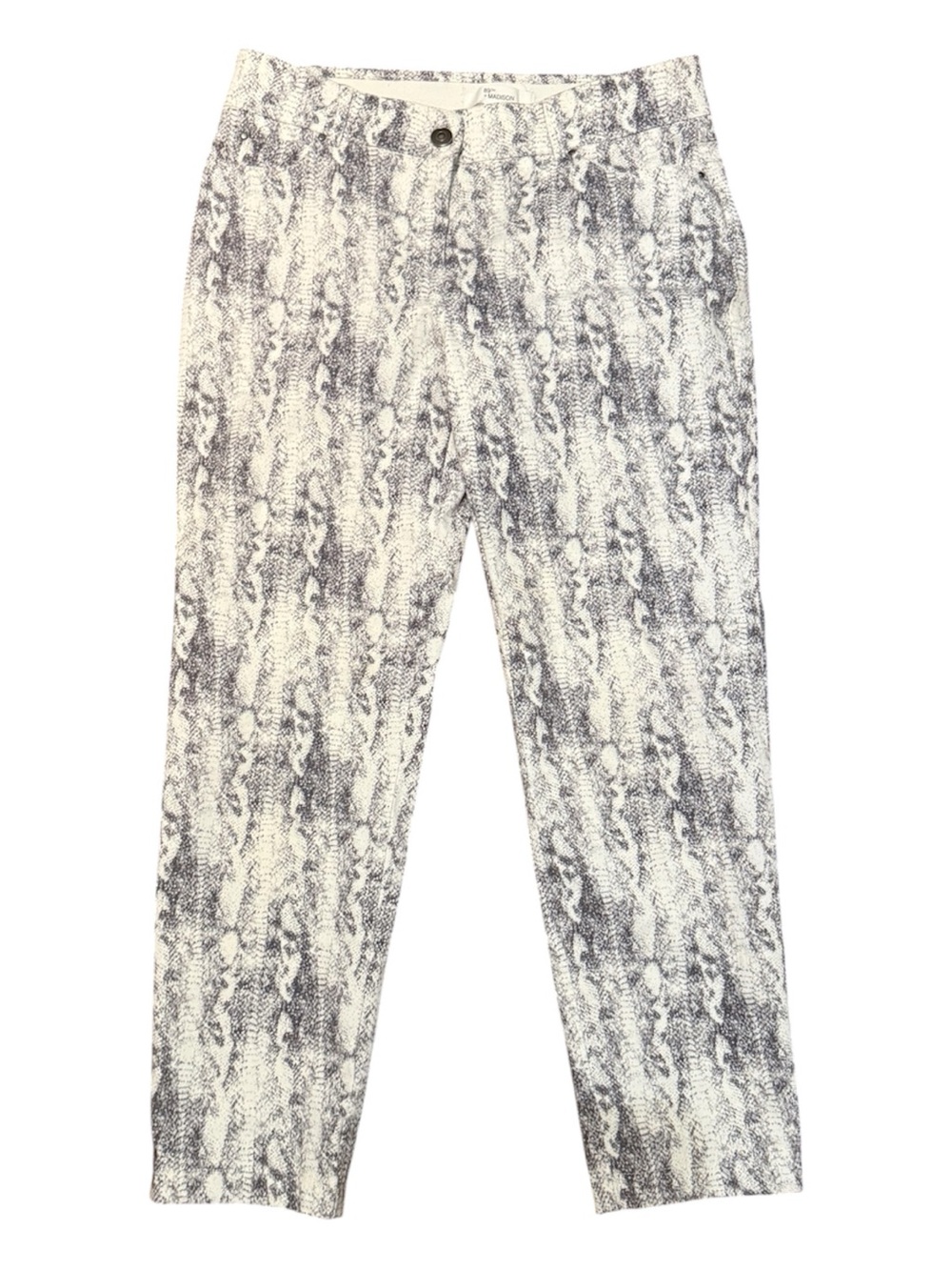 89th + Madison Women’s Snake Print Pull-On Pants Size 12 Gray White Stretch Slim